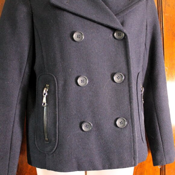 Banana Republic Factory Navy Blue Pea Coat, Petite Small - Picture 3 of 12